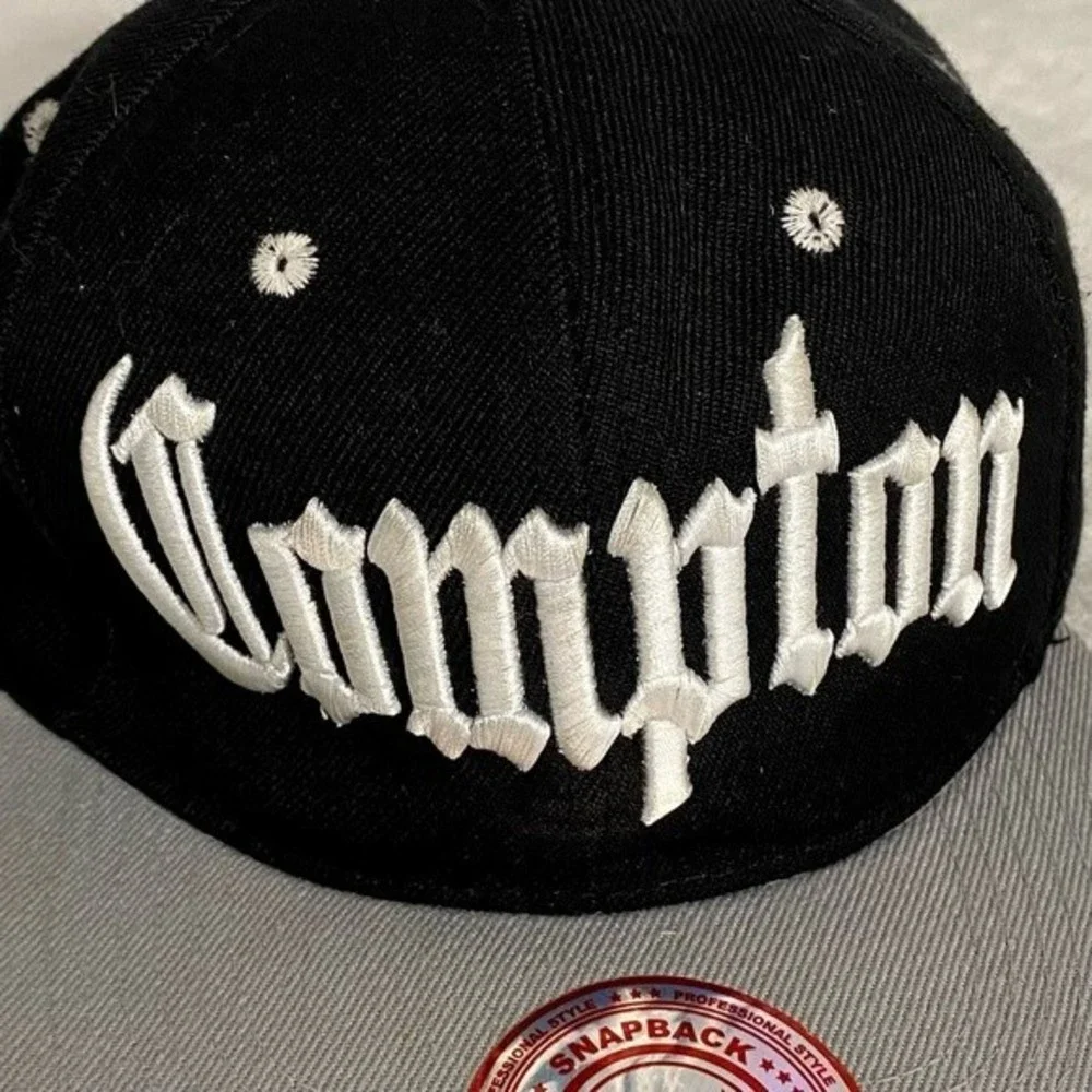 Compton Black Snapback Hat Cap Gray Bill by Bullbot
